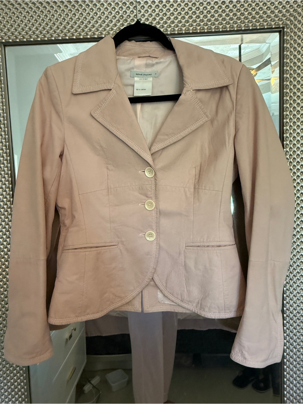 Rene Lezard Pale Pink Leather Button-Front Jacket
